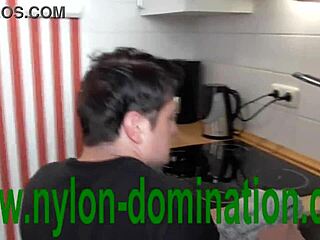 Nylon Femdom train her foot slave in BDSM ear wax cleaning
