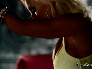 Blonde bombshell Puma Swede pleasures herself with a glass dildo