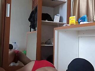 Sexy gay in red mask plays anal with dildo! 😈