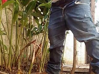Single man enjoying outdoor solo pleasure