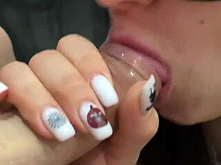 Swallowing cum in mouth after hot blowjob