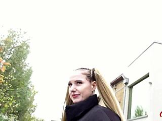 Holy crap! German Scout bangs pigtails teen Crystal White in rough anal casting in Berlin!