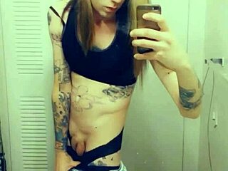 Hot Tranny in Bra and Panties Touching Her Small Cock and Clit